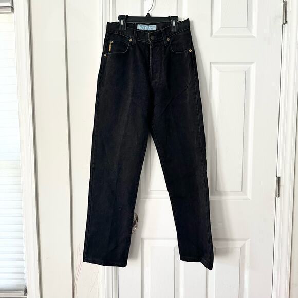Armani Jeans Vtg Eco Stone Button Fly Black Wash Stiff High Rise Denim Jeans 30 - Picture 1 of 12